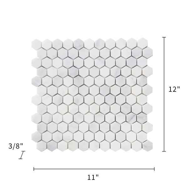 1-in Oriental White Hexagon 12-in x 11-in Honed Marble Mosaic Floor and Wall Tile( 4.6 sq. ft. /Box )