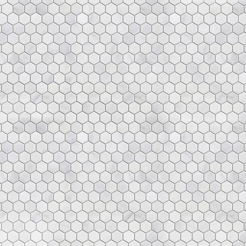1-in Oriental White Hexagon 12-in x 11-in Honed Marble Mosaic Floor and Wall Tile( 4.6 sq. ft. /Box )