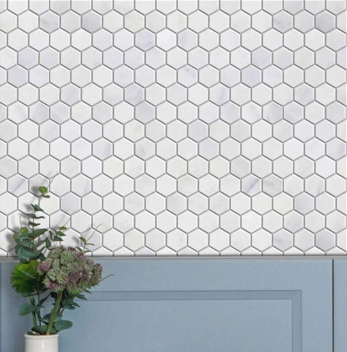 1-in Oriental White Hexagon 12-in x 11-in Honed Marble Mosaic Floor and Wall Tile( 4.6 sq. ft. /Box )