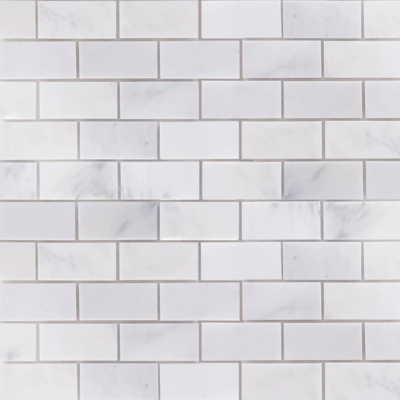 Brick Oriental White 12-in x 12-in Honed Marble Mosaic Wall Tile( 5 sq. ft. /Box )