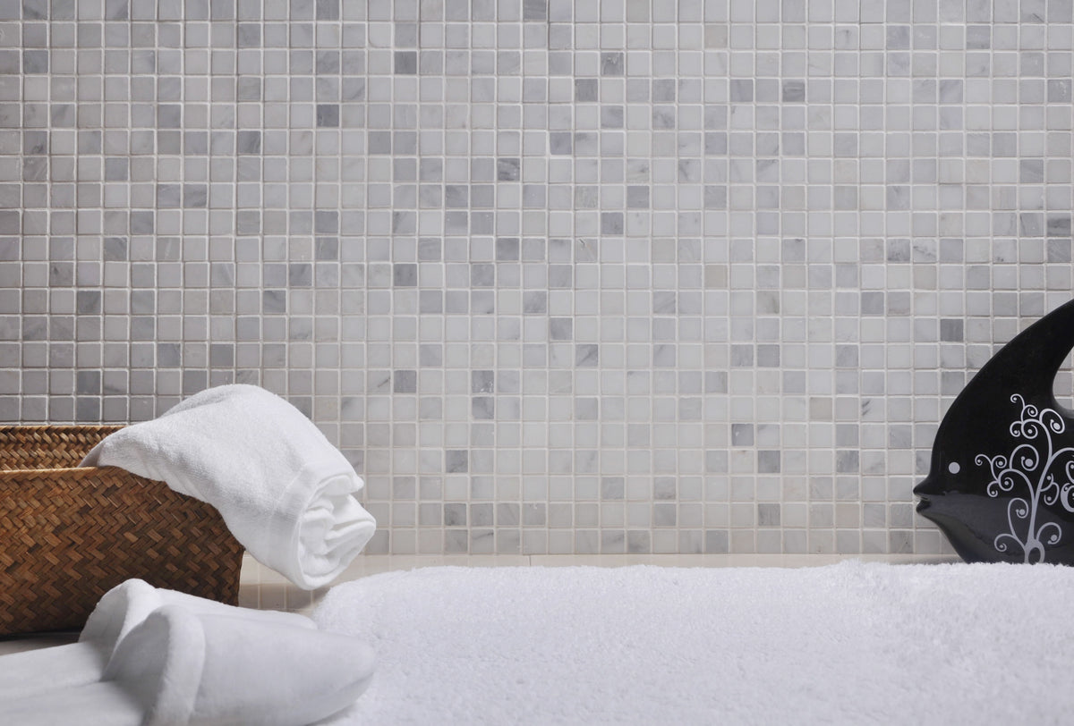 1-in Oriental White 12-in x 12-in Polished Marble Mosaic Floor and Wall Tile( 5 sq. ft. /Box )