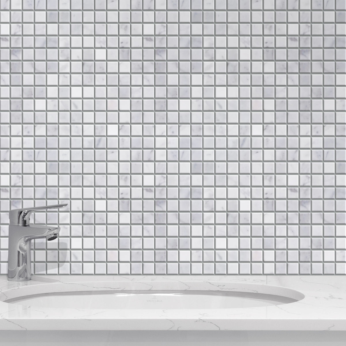 1-in Oriental White 12-in x 12-in Polished Marble Mosaic Floor and Wall Tile( 5 sq. ft. /Box )