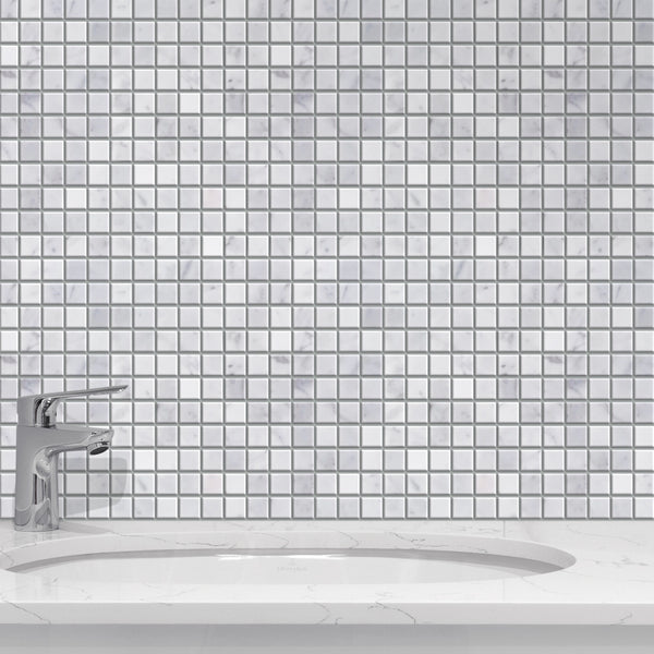 1-in Oriental White 12-in x 12-in Polished Marble Mosaic Floor and Wall Tile( 5 sq. ft. /Box )