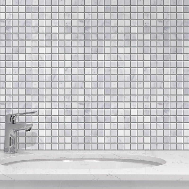 1-in Oriental White 12-in x 12-in Polished Marble Mosaic Floor and Wall Tile( 5 sq. ft. /Box )