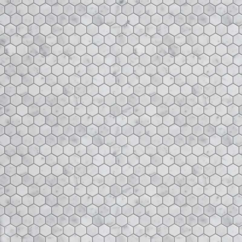1-in Carrara White Hexagon 12-in x 11-in Polished Marble Mosaic Floor and Wall Tile( 4.6 sq. ft. /Box )