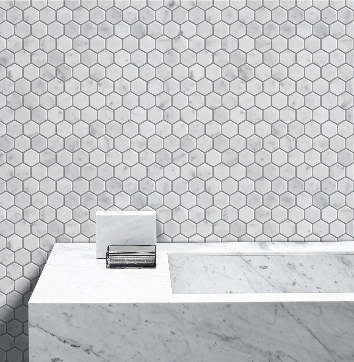 1-in Carrara White Hexagon 12-in x 11-in Polished Marble Mosaic Floor and Wall Tile( 4.6 sq. ft. /Box )