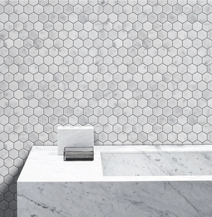1-in Carrara White Hexagon 12-in x 11-in Polished Marble Mosaic Floor and Wall Tile( 4.6 sq. ft. /Box )