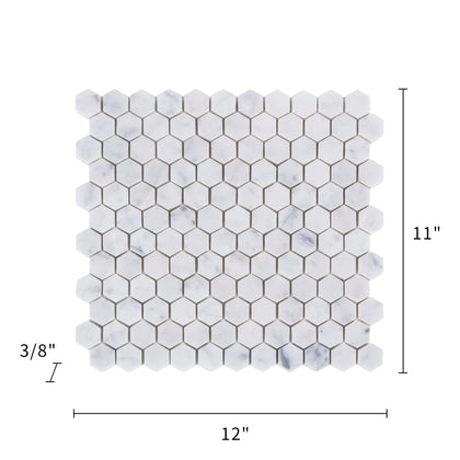 1-in Carrara White Hexagon 12-in x 11-in Polished Marble Mosaic Floor and Wall Tile( 4.6 sq. ft. /Box )