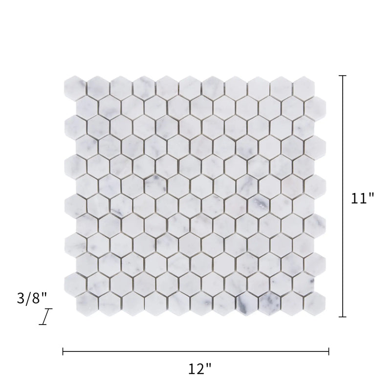 1-in Carrara White Hexagon 12-in x 11-in Polished Marble Mosaic Floor and Wall Tile( 4.6 sq. ft. /Box )