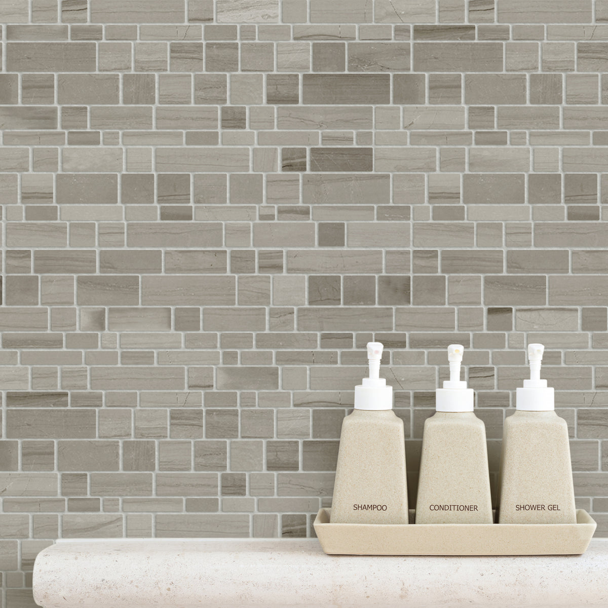 Athens Gray Multi-Square 12-in x 12-in Honed Mosaic Wall Tile( 5 sq. ft. /Box )
