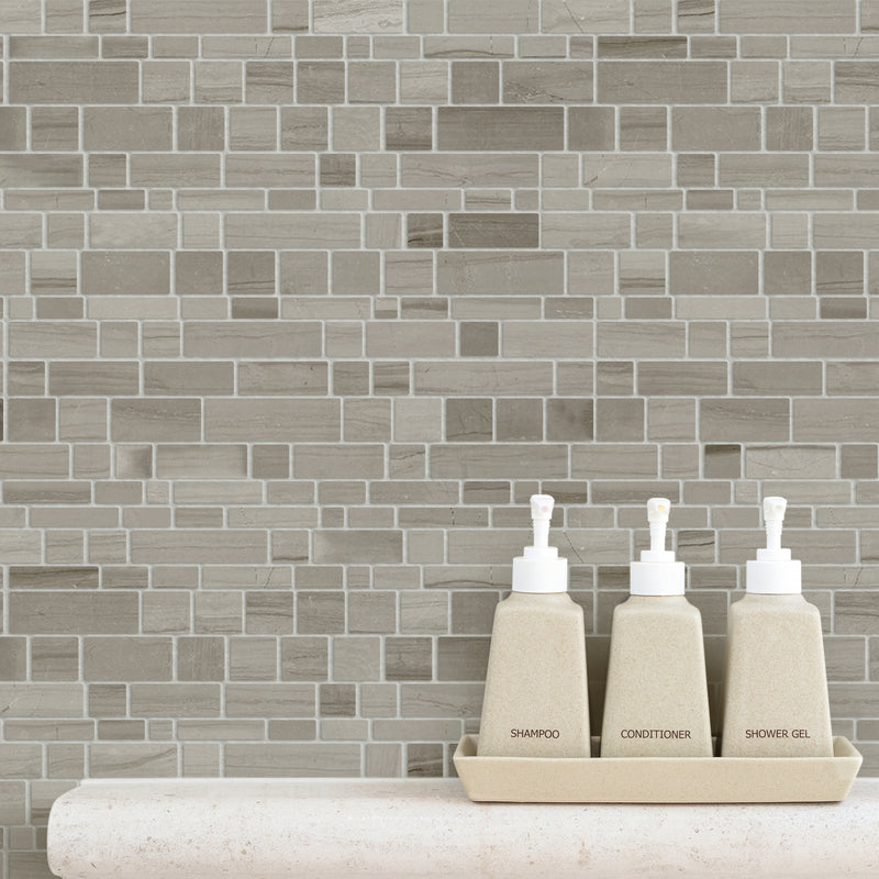 Athens Gray Multi-Square 12-in x 12-in Honed Mosaic Wall Tile( 5 sq. ft. /Box )