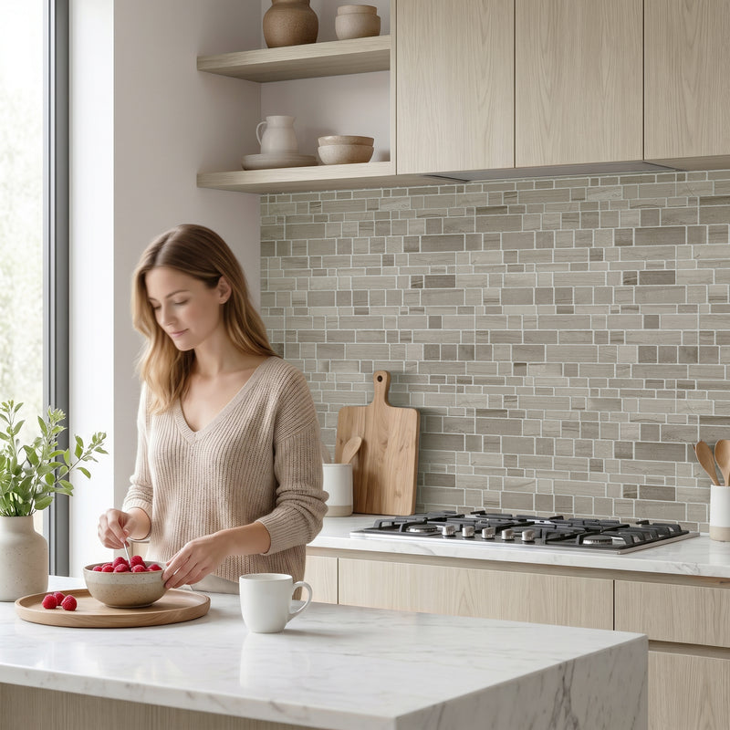 Athens Gray Multi-Square 12-in x 12-in Honed Mosaic Wall Tile( 5 sq. ft. /Box )