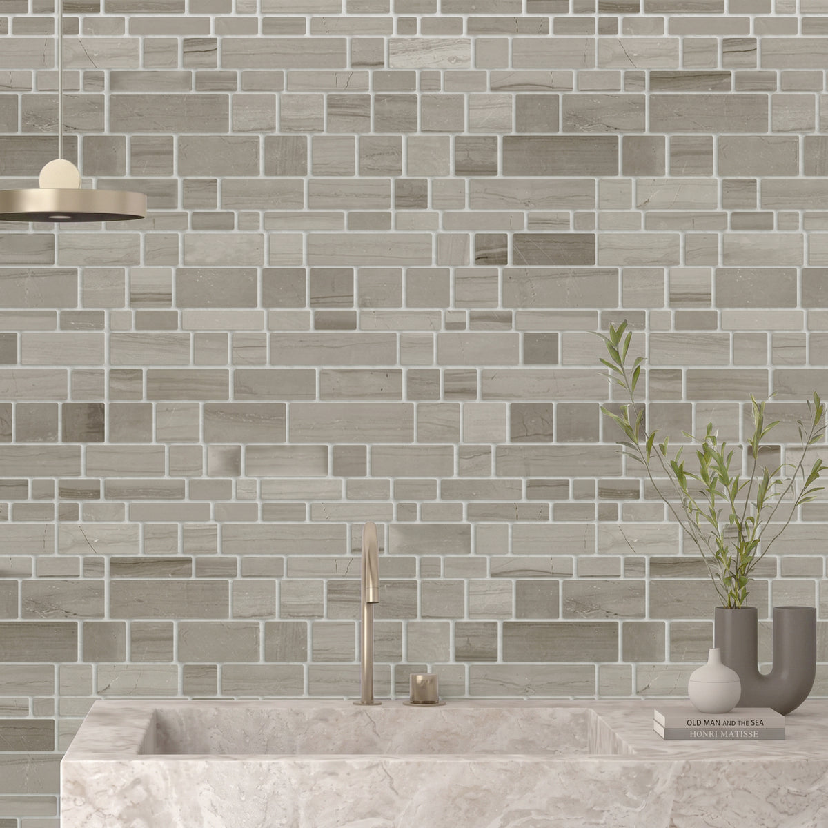 Athens Gray Multi-Square 12-in x 12-in Honed Mosaic Wall Tile( 5 sq. ft. /Box )