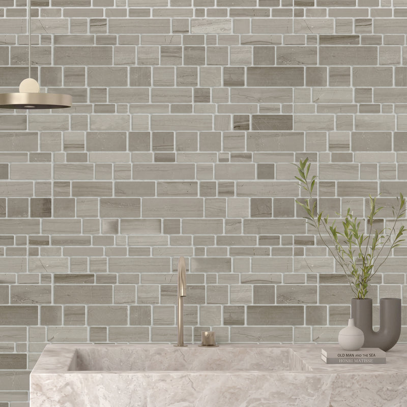 Athens Gray Multi-Square 12-in x 12-in Honed Mosaic Wall Tile( 5 sq. ft. /Box )