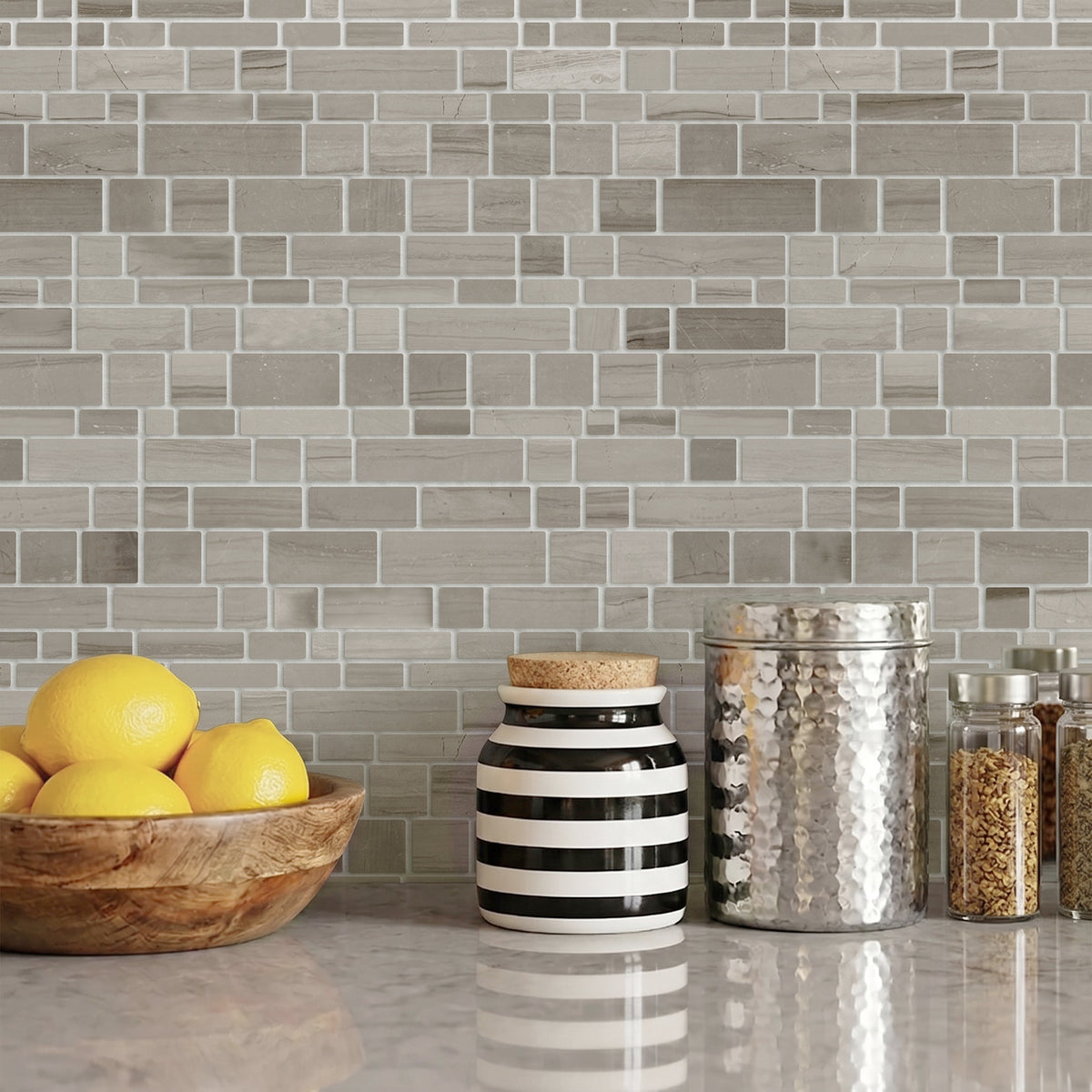 Athens Gray Multi-Square 12-in x 12-in Honed Mosaic Wall Tile( 5 sq. ft. /Box )