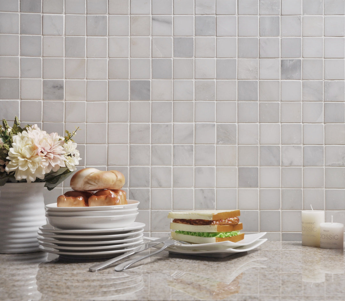Carrara White 12-in x 12-in Polished Marble Mosaic Floor and Wall Tile( 5 sq. ft. /Box )