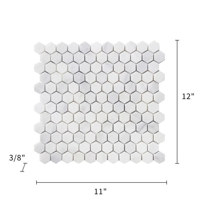 1-in Oriental White Hexagon 12-in x 11-in Polished Marble Mosaic Floor and Wall Tile( 4.6 sq. ft. /Box )