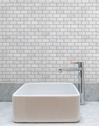 Carrara White 12-in x 11-in Polished Brick Marble Mosaic Floor and Wall Tile( 4.6 sq. ft. /Box )