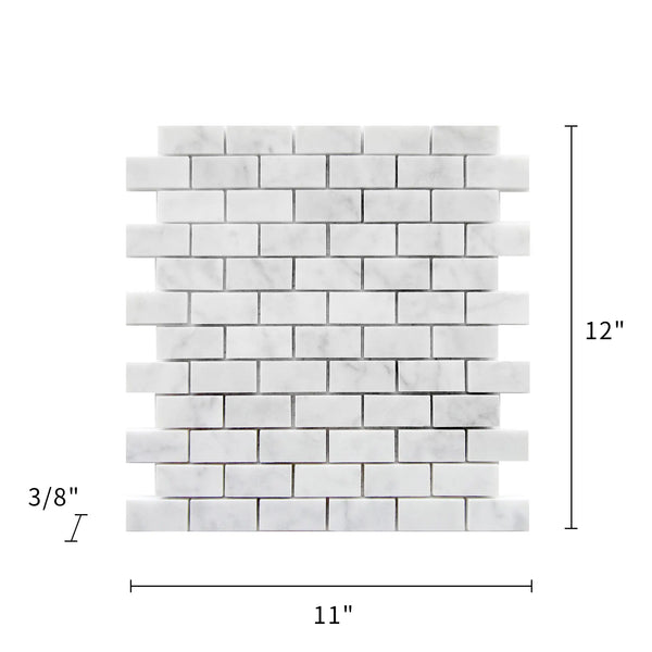 Carrara White 12-in x 11-in Polished Brick Marble Mosaic Floor and Wall Tile( 4.6 sq. ft. /Box )