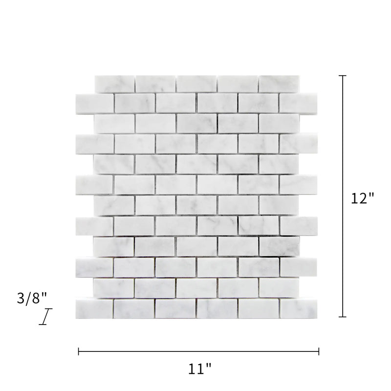 Carrara White 12-in x 11-in Polished Brick Marble Mosaic Floor and Wall Tile( 4.6 sq. ft. /Box )
