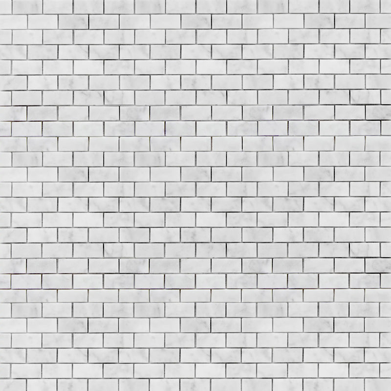 Carrara White 12-in x 11-in Polished Brick Marble Mosaic Floor and Wall Tile( 4.6 sq. ft. /Box )