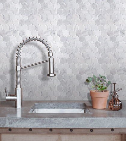 2-in Carrara White Hexagon 12-in x 12-in Polished Marble Mosaic Floor and Wall Tile( 5 sq. ft. /Box )