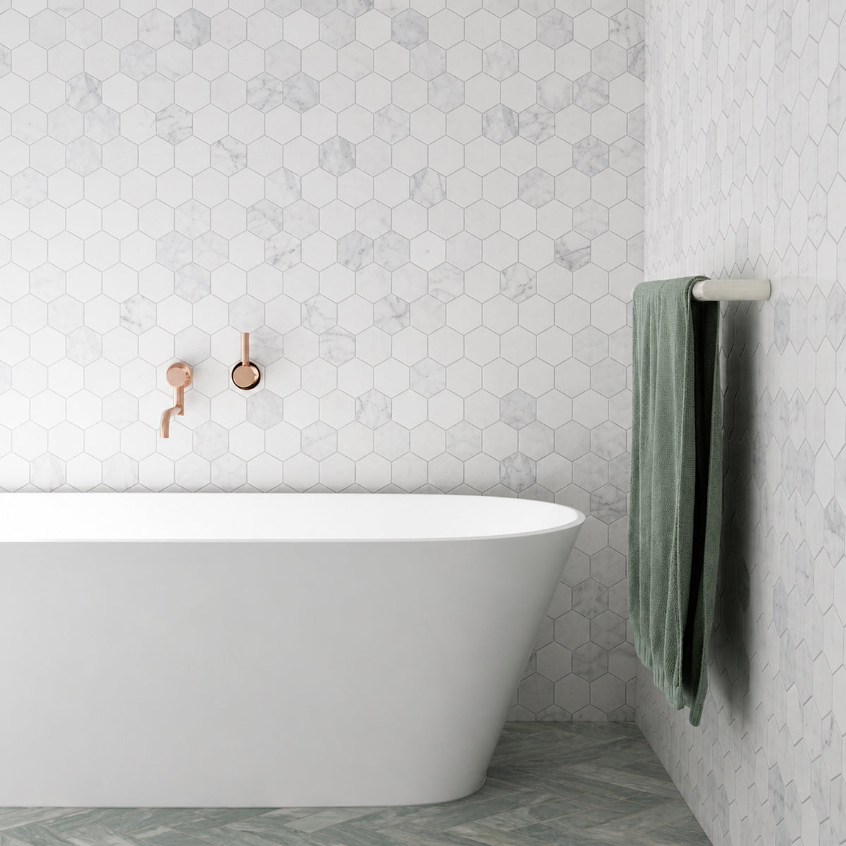 2-in Carrara White Hexagon 12-in x 12-in Polished Marble Mosaic Floor and Wall Tile( 5 sq. ft. /Box )