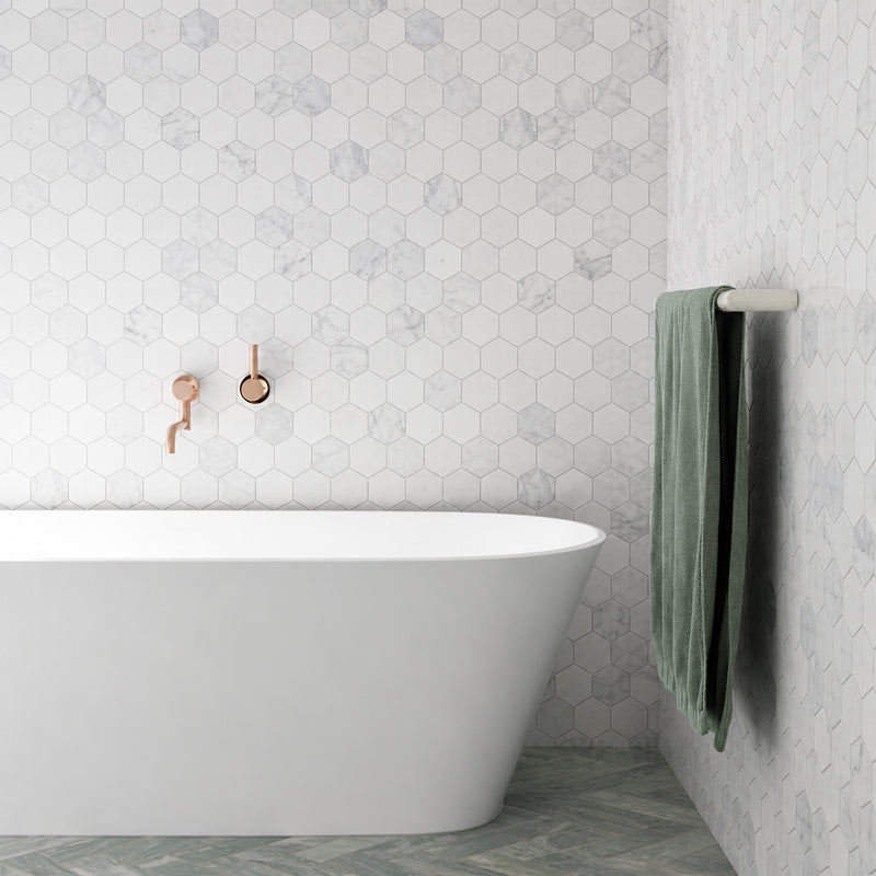 2-in Carrara White Hexagon 12-in x 12-in Polished Marble Mosaic Floor and Wall Tile( 5 sq. ft. /Box )
