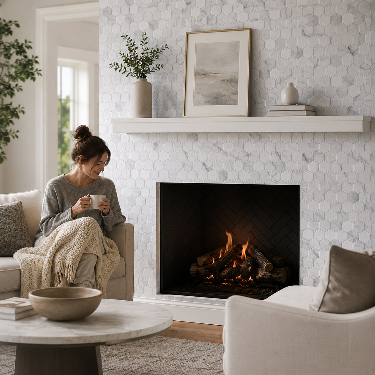 2-in Carrara White Hexagon 12-in x 12-in Polished Marble Mosaic Floor and Wall Tile( 5 sq. ft. /Box )