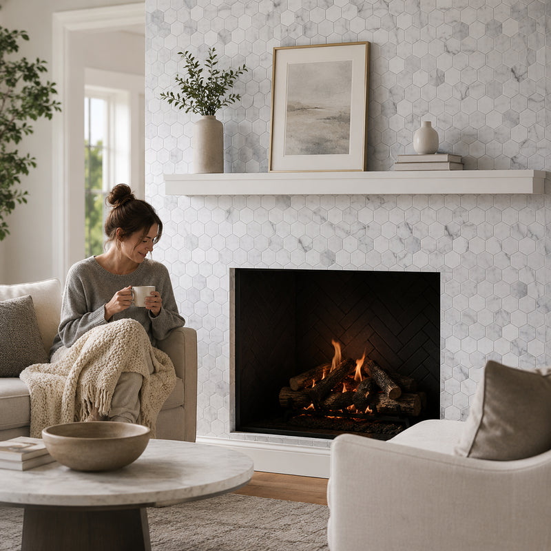 2-in Carrara White Hexagon 12-in x 12-in Polished Marble Mosaic Floor and Wall Tile( 5 sq. ft. /Box )