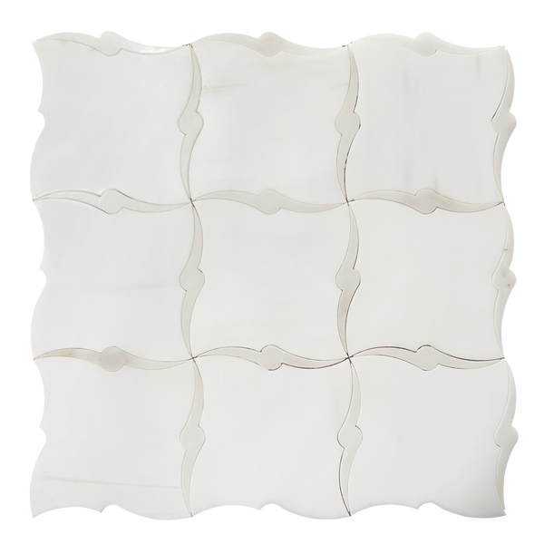 Single piece of 13x13 inch Dolomite and Calacatta Marble Waterjet Mosaic Tile – 1.17 sq. ft sheet