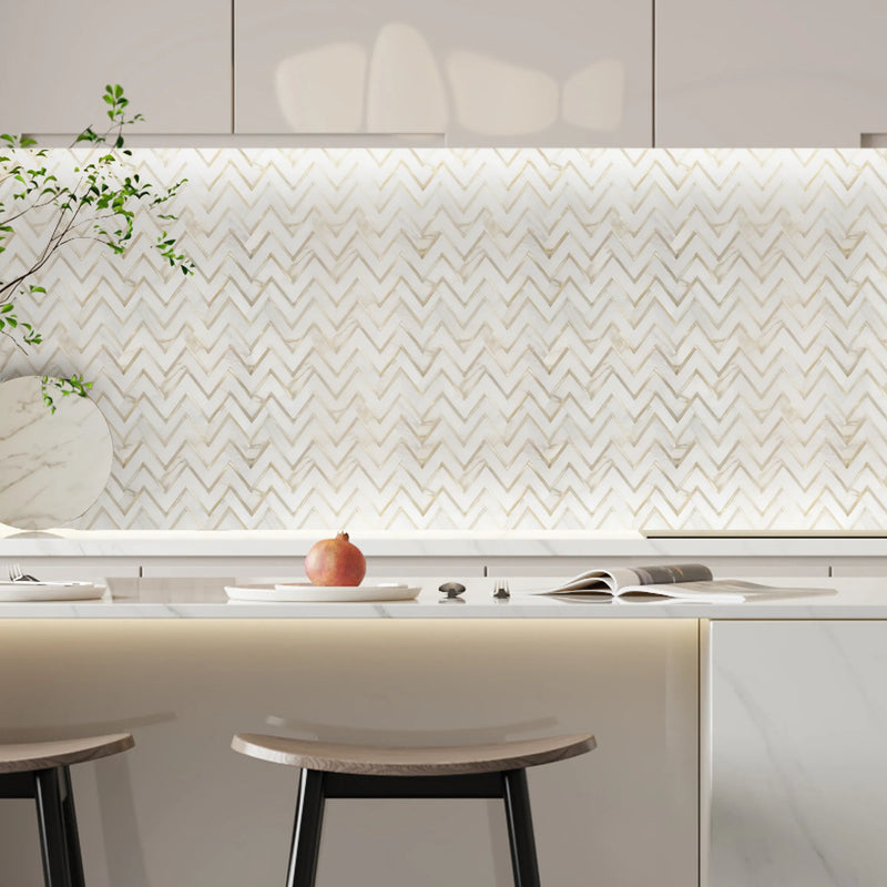 Zigzag Calacatta White with Gold Metal 13-in x 11-in Waterjet Mosaic Wall Tile ( 4.97 sq. ft. /Box )