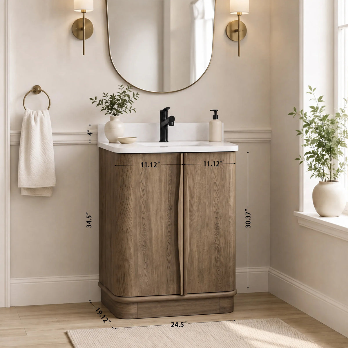 Zamora 30" Vanity Set with Carrara White Quartz Top - Castle Oak