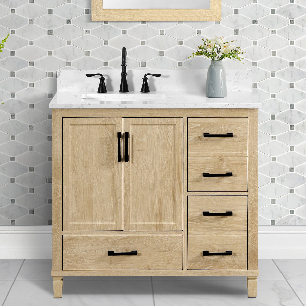 Hardin 36" Single Vanity With Carrara White Engineered Stone Top