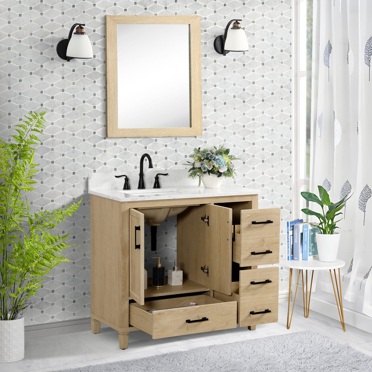 Hardin 36" Single Vanity With Carrara White Engineered Stone Top