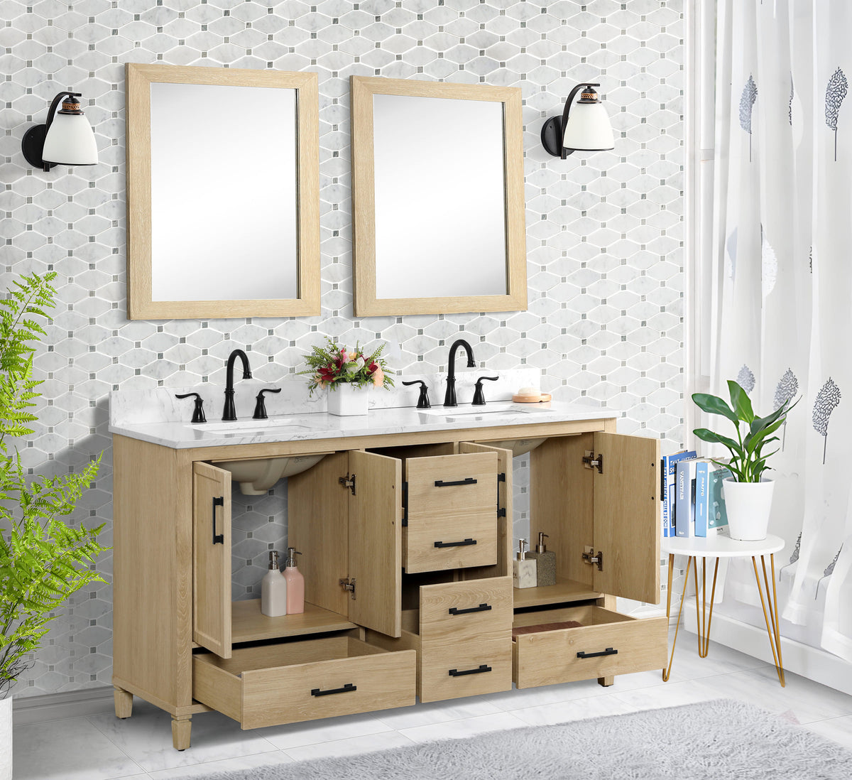 Hardin 60" Vanity Set With Carrara White Engineered Stone Top