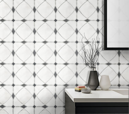 Astral White Dolomite & Palissandro 12-in x 12-in Polished Waterjet Mosaic Floor and Wall Tile( 5 sq. ft. /Box )
