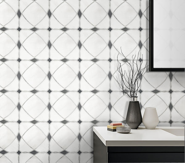 Astral White Dolomite & Palissandro 12-in x 12-in Polished Waterjet Mosaic Floor and Wall Tile( 5 sq. ft. /Box )