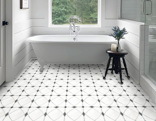 Astral White Dolomite & Palissandro 12-in x 12-in Polished Waterjet Mosaic Floor and Wall Tile( 5 sq. ft. /Box )