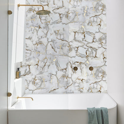 Calacatta Gold Marble Organic Geode 12-in x 11-in Waterjet Mosaic Wall Tile( 4.6 sq. ft. /Box )