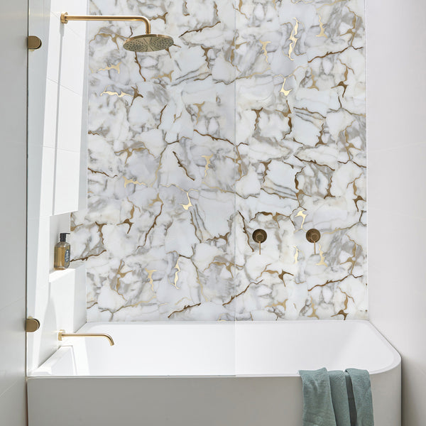 Calacatta Gold Marble Organic Geode 12-in x 11-in Waterjet Mosaic Wall Tile( 4.6 sq. ft. /Box )