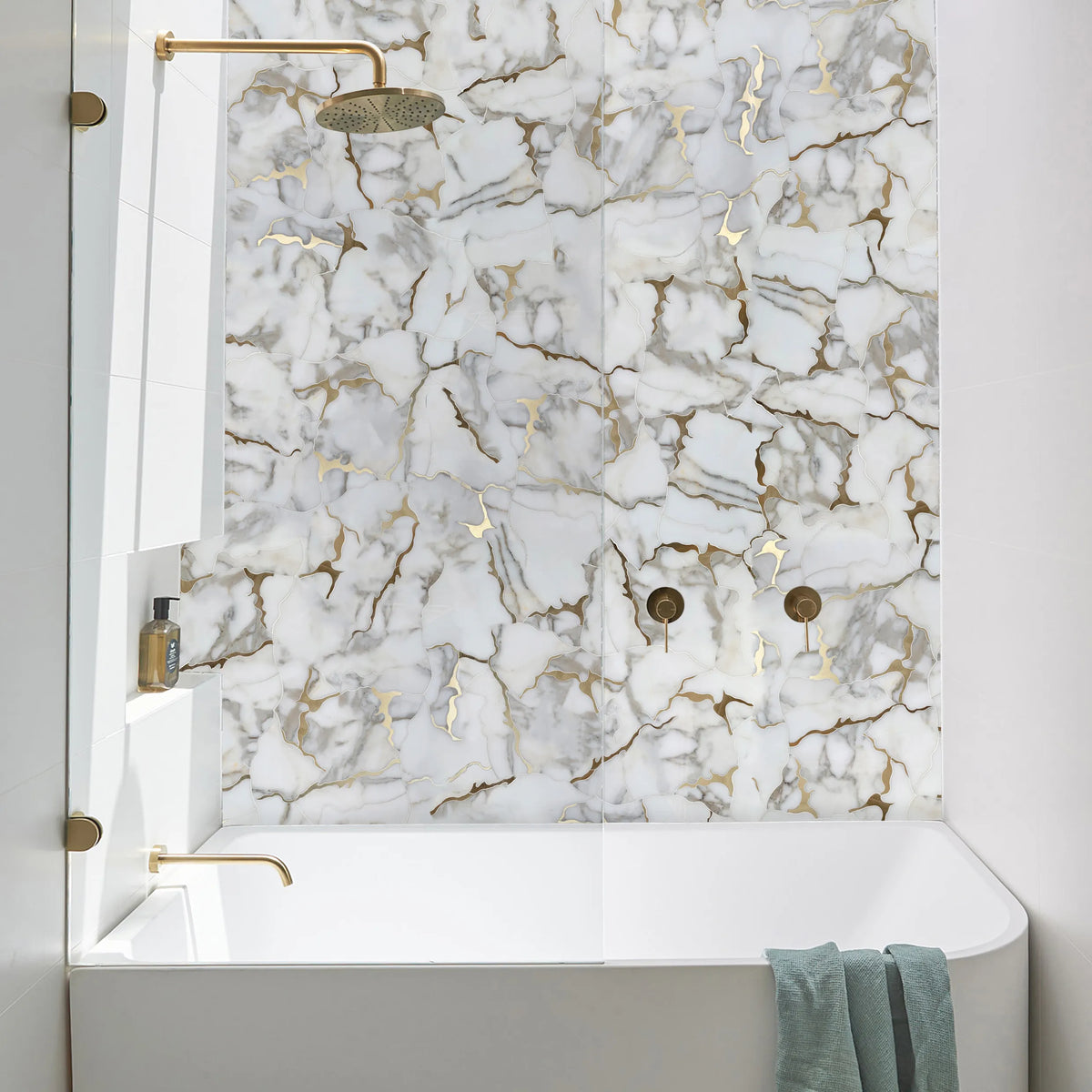 Calacatta Gold Marble Organic Geode 12-in x 11-in Waterjet Mosaic Wall Tile( 4.6 sq. ft. /Box )
