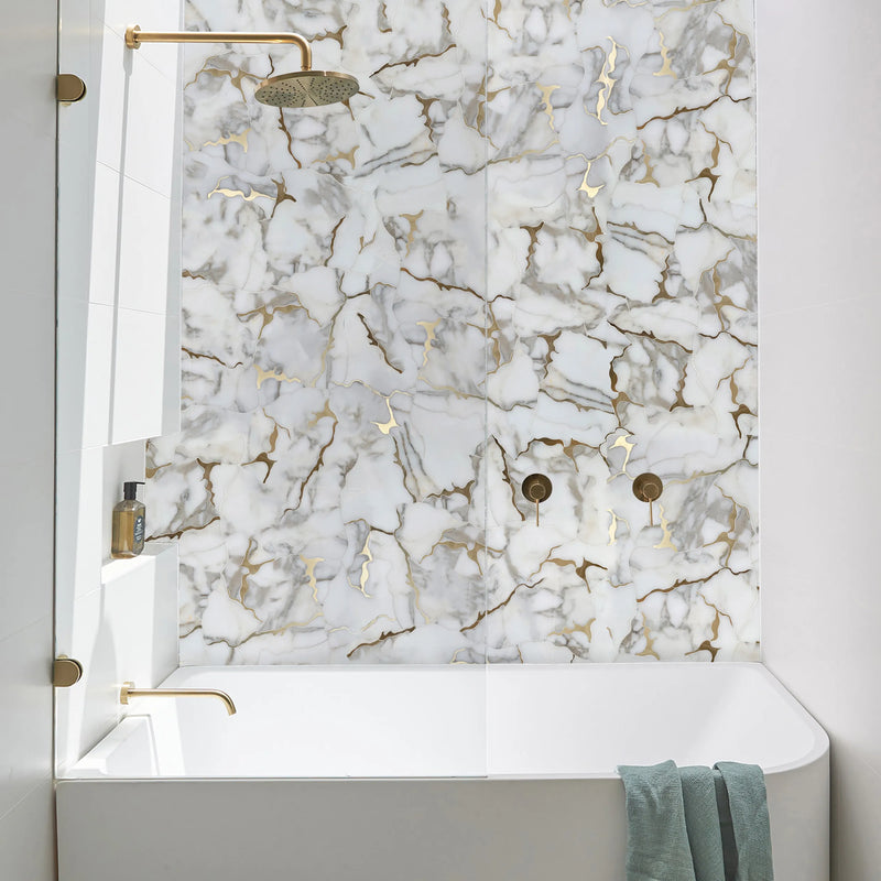 Calacatta Gold Marble Organic Geode 12-in x 11-in Waterjet Mosaic Wall Tile( 4.6 sq. ft. /Box )