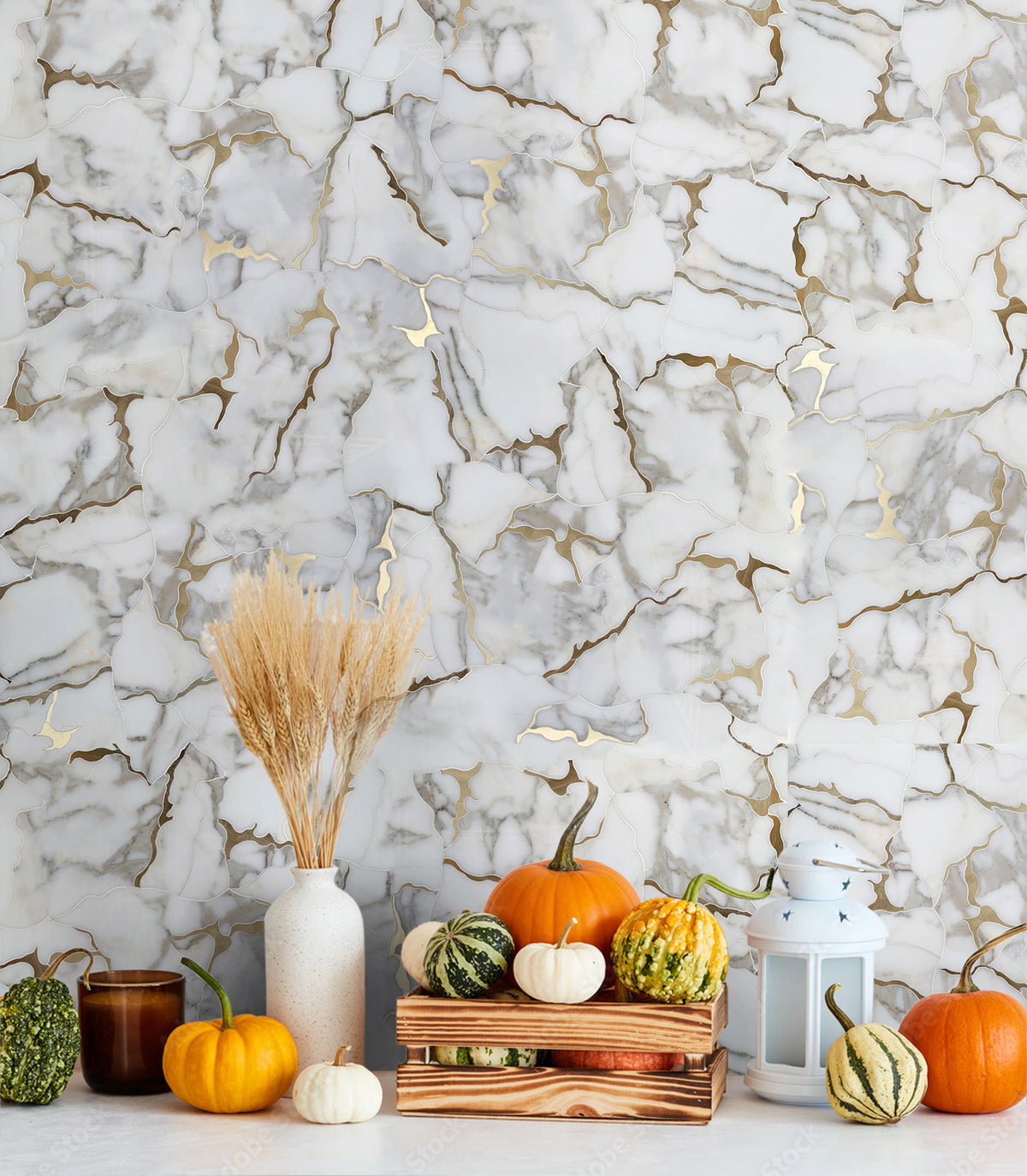 Calacatta Gold Marble Organic Geode 12-in x 11-in Waterjet Mosaic Wall Tile( 4.6 sq. ft. /Box )