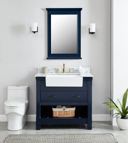 25 in. W x 36 in. H Framed Rectangular Bathroom Vanity Mirror in Navy Blue