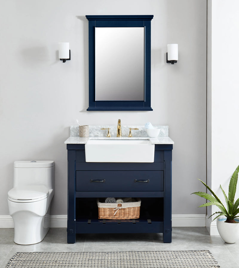 25 in. W x 36 in. H Framed Rectangular Bathroom Vanity Mirror in Navy Blue