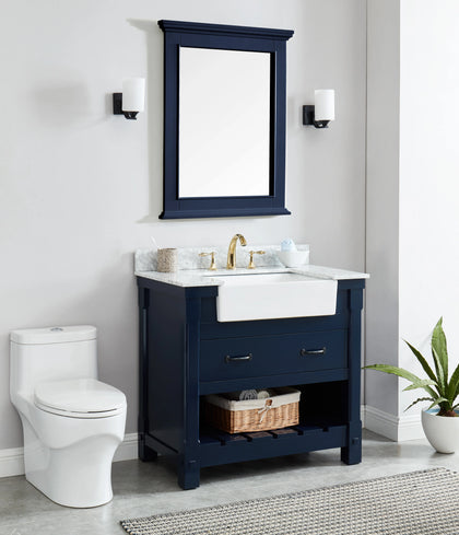 25 in. W x 36 in. H Framed Rectangular Bathroom Vanity Mirror in Navy Blue