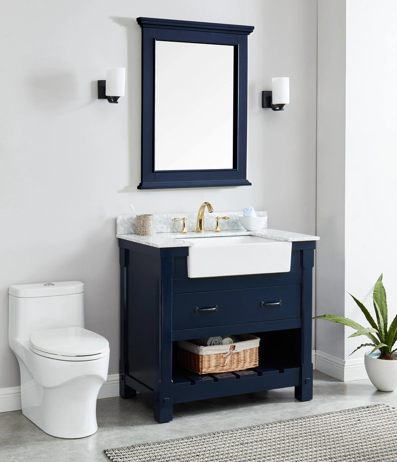 25 in. W x 36 in. H Framed Rectangular Bathroom Vanity Mirror in Navy Blue