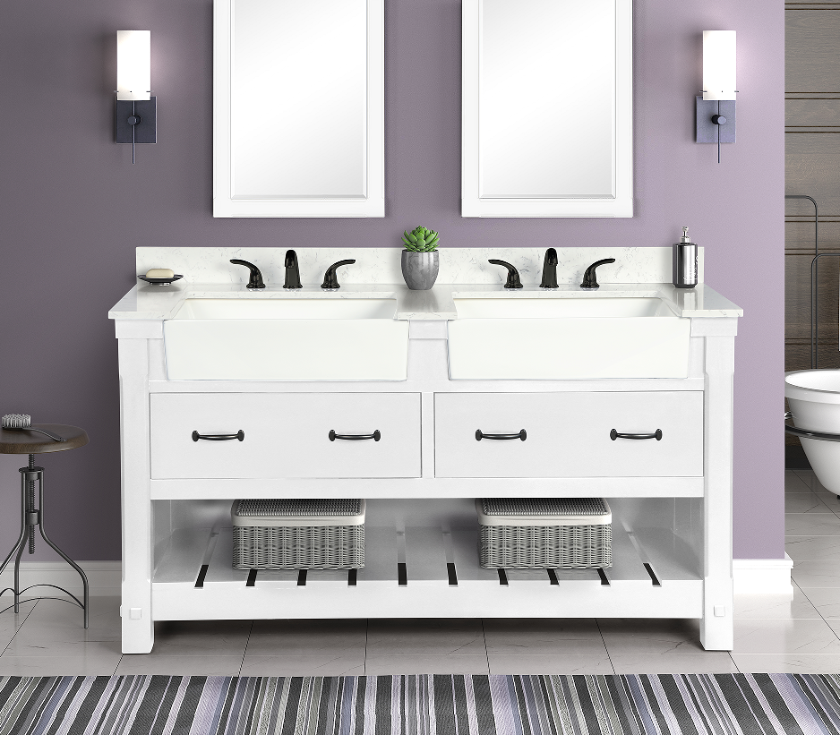 Farmington 60" Vanity Family Set with  Carrara Engineered stone top - Dove White