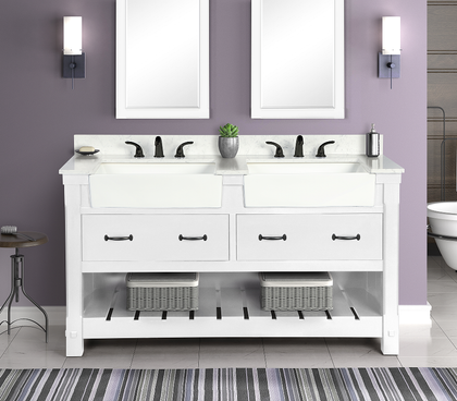 Farmington 60" Vanity Family Set with  Carrara Engineered stone top - Dove White